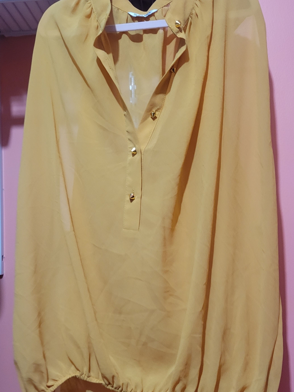 Buffalo David Bitton Yellow Sleeveless Muscle Tee with Gold Pyramid Buttons